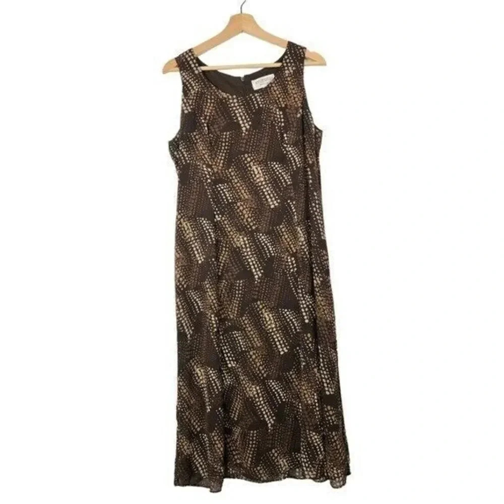 Studio I Petite Brown Printed A-line Maxi Dress 14P